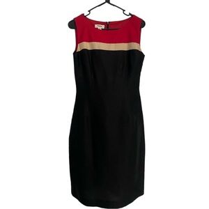 Talbots Black, Red, & Gold Color Block Midi Dress-size 10